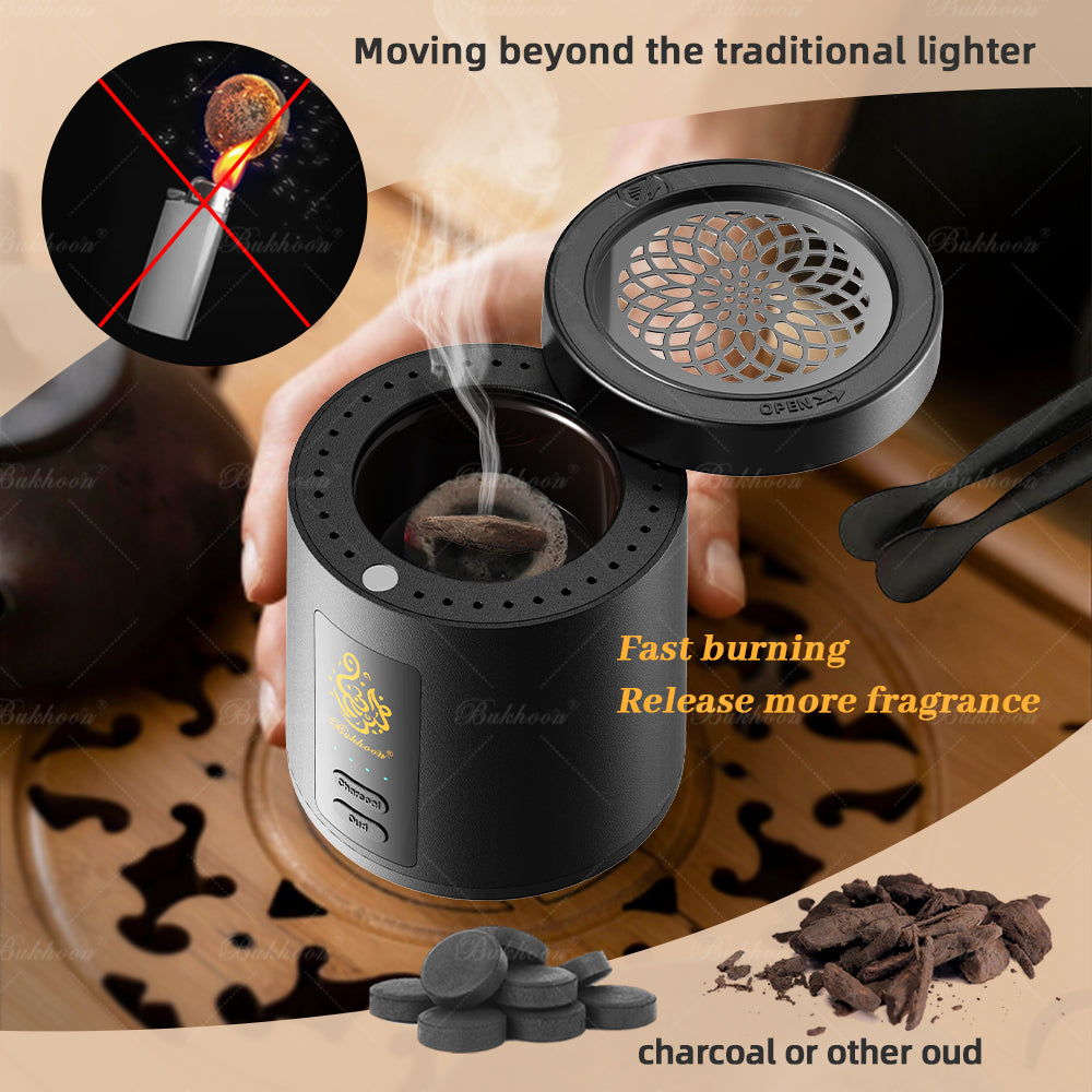 B39-Electric Incense Burner with Timer, Charcoal & Oud 2-in-1, Arabian Oud Bakhoor Burner