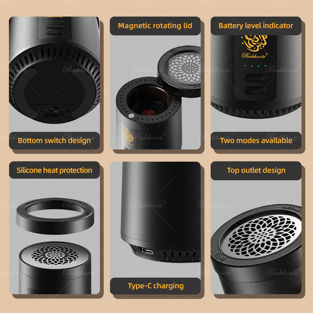 B39-Electric Incense Burner with Timer, Charcoal & Oud 2-in-1, Arabian Oud Bakhoor Burner